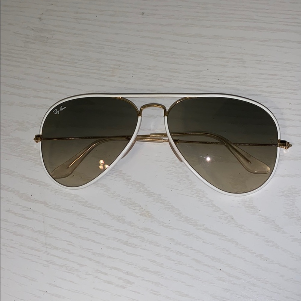 Rayban aviators with white rims and grey lens